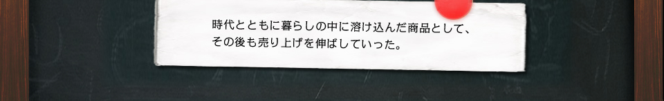 時代とともに暮らしの中に溶け込んだ商品として、その後も売り上げを伸ばしていった。